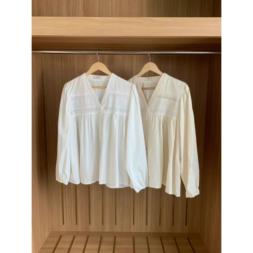 VENUSY｜ 清新氣質✔ 韓國女裝｜純棉小花邊領蕾絲襯衫 韓國襯衫-細節圖9