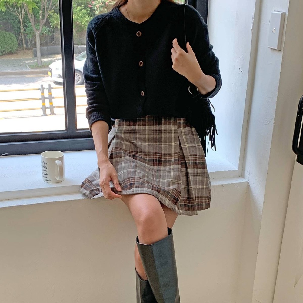 VENUSY｜ 秋冬新款❄ 韓國女裝｜格紋針摺短裙-細節圖2