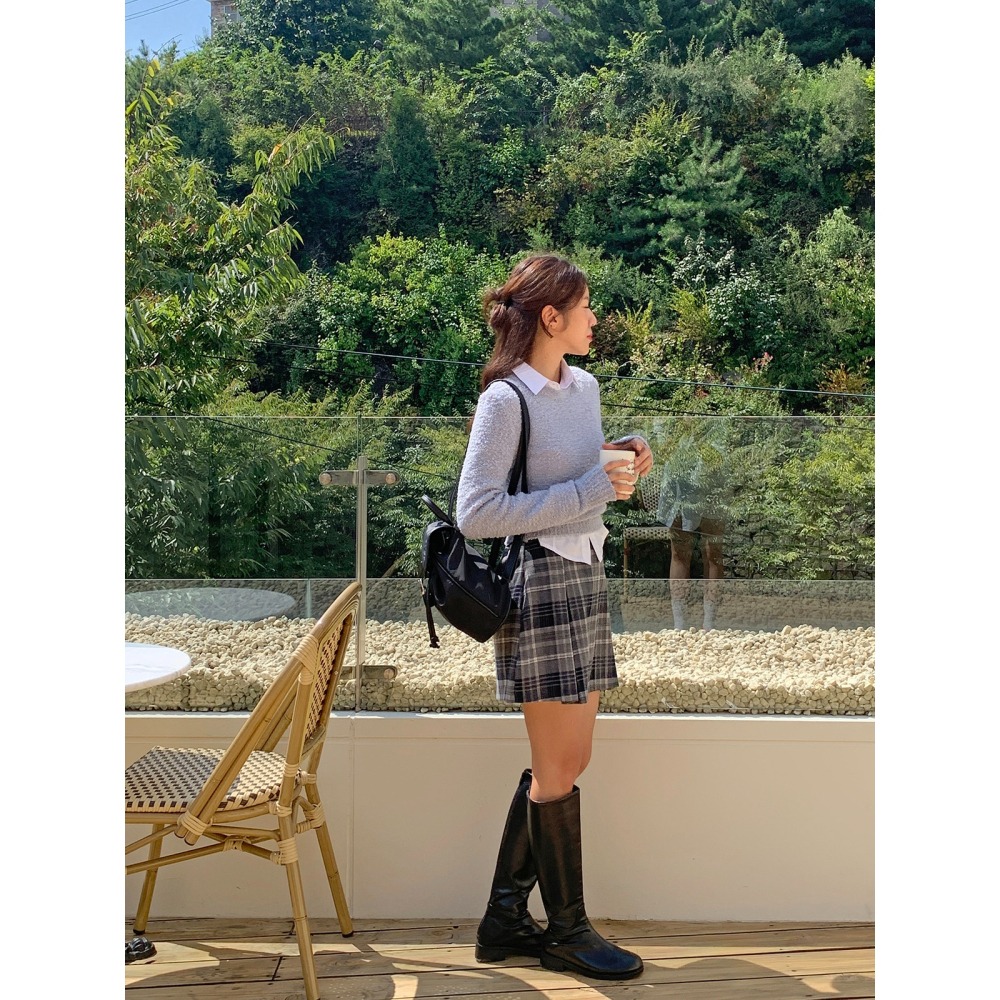 VENUSY｜ 秋冬新款❄ 韓國女裝｜格紋針摺短裙-細節圖5