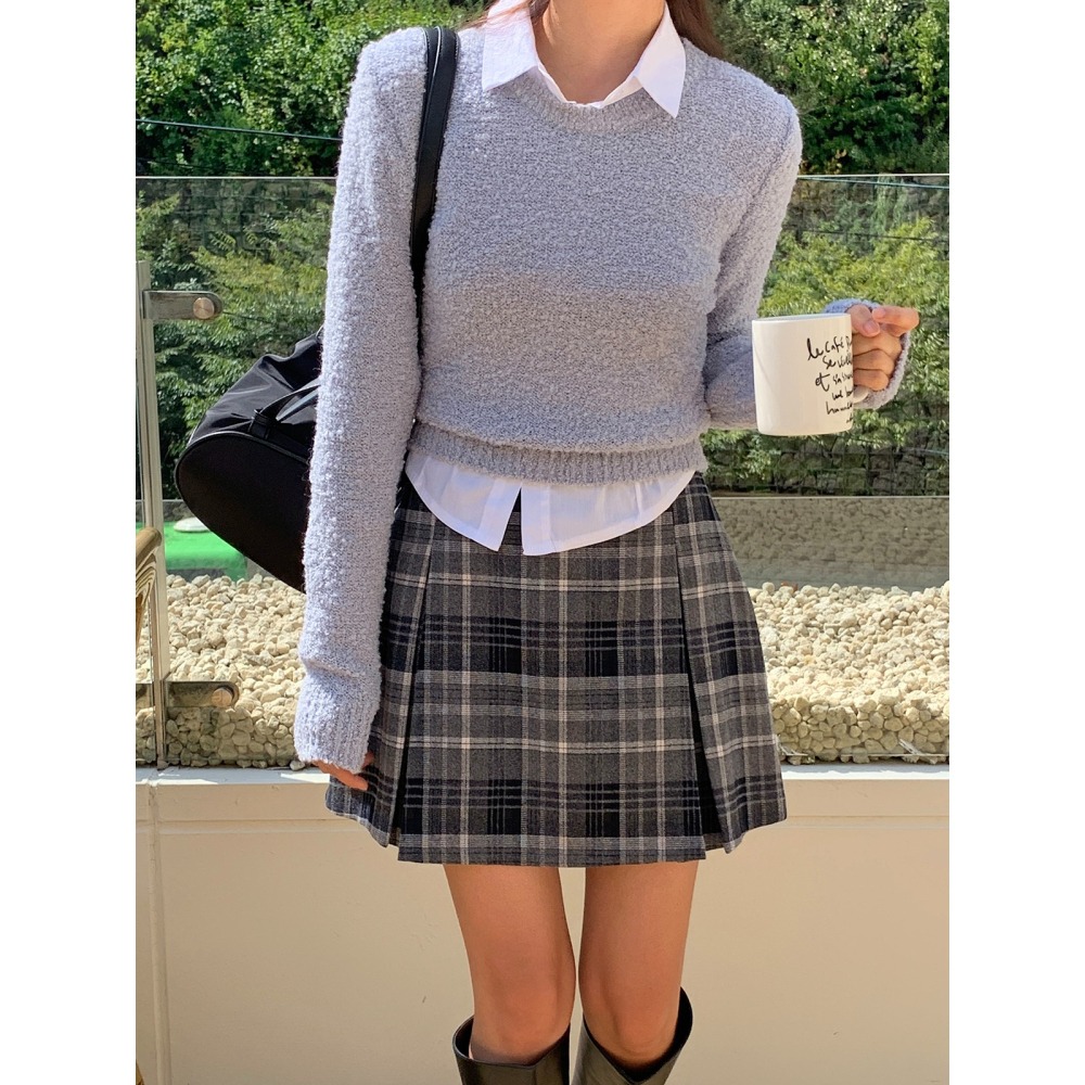 VENUSY｜ 秋冬新款❄ 韓國女裝｜格紋針摺短裙-細節圖6