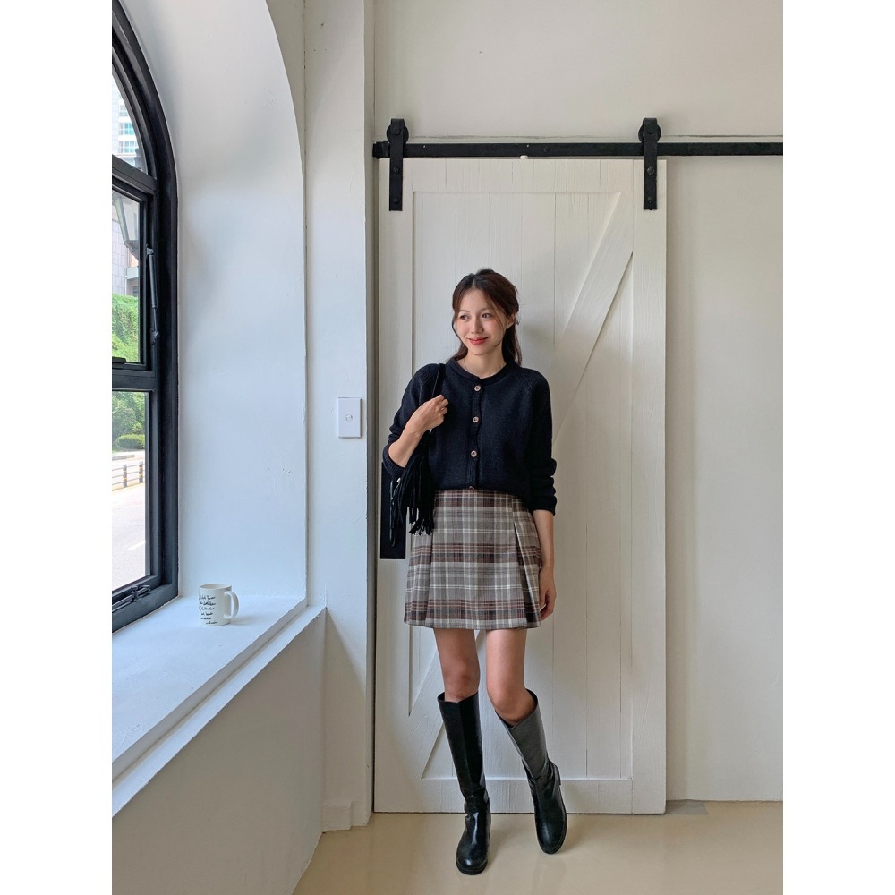 VENUSY｜ 秋冬新款❄ 韓國女裝｜格紋針摺短裙-細節圖9