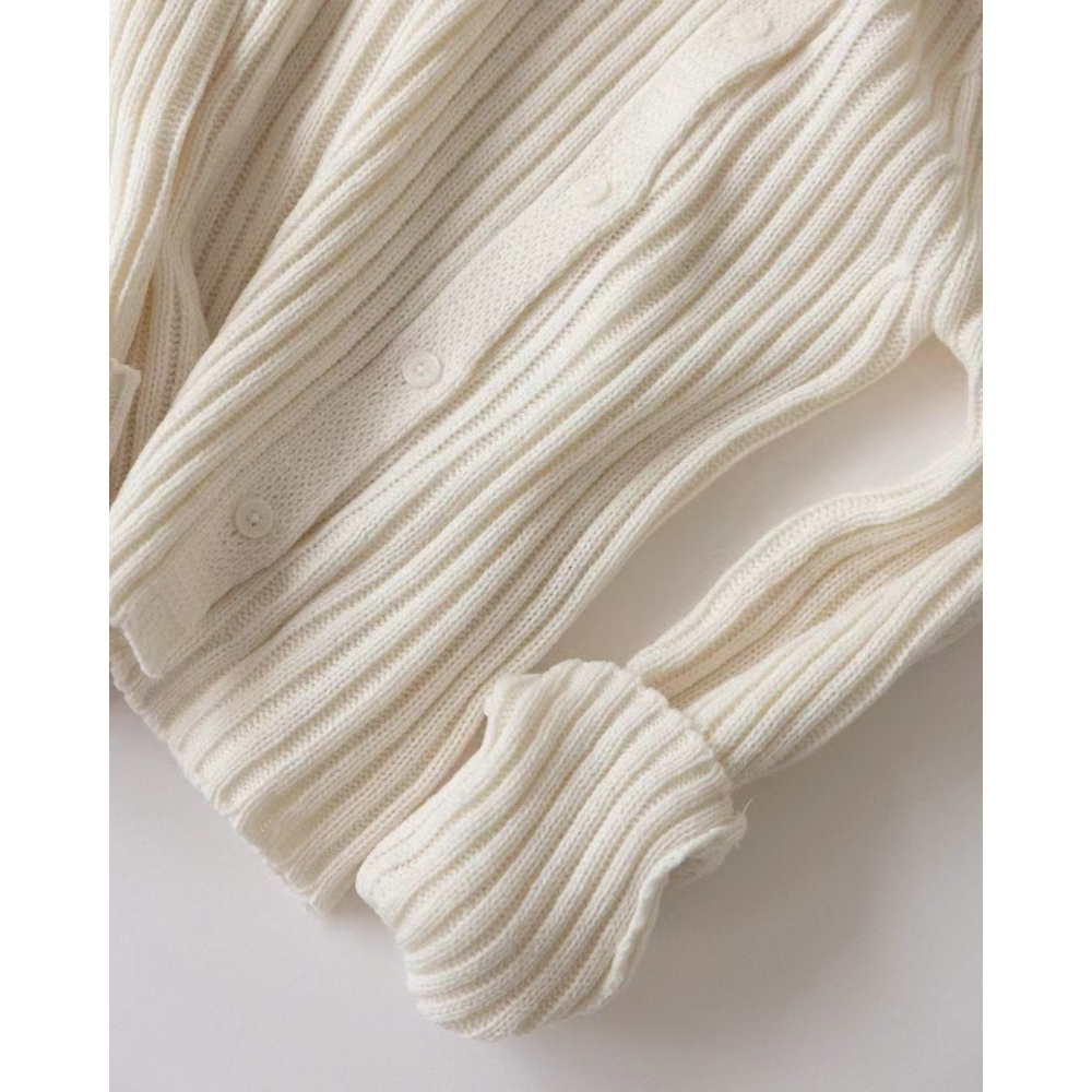 VENUSY｜ 韓國女裝｜鈕扣不規則V領針織上衣-細節圖3