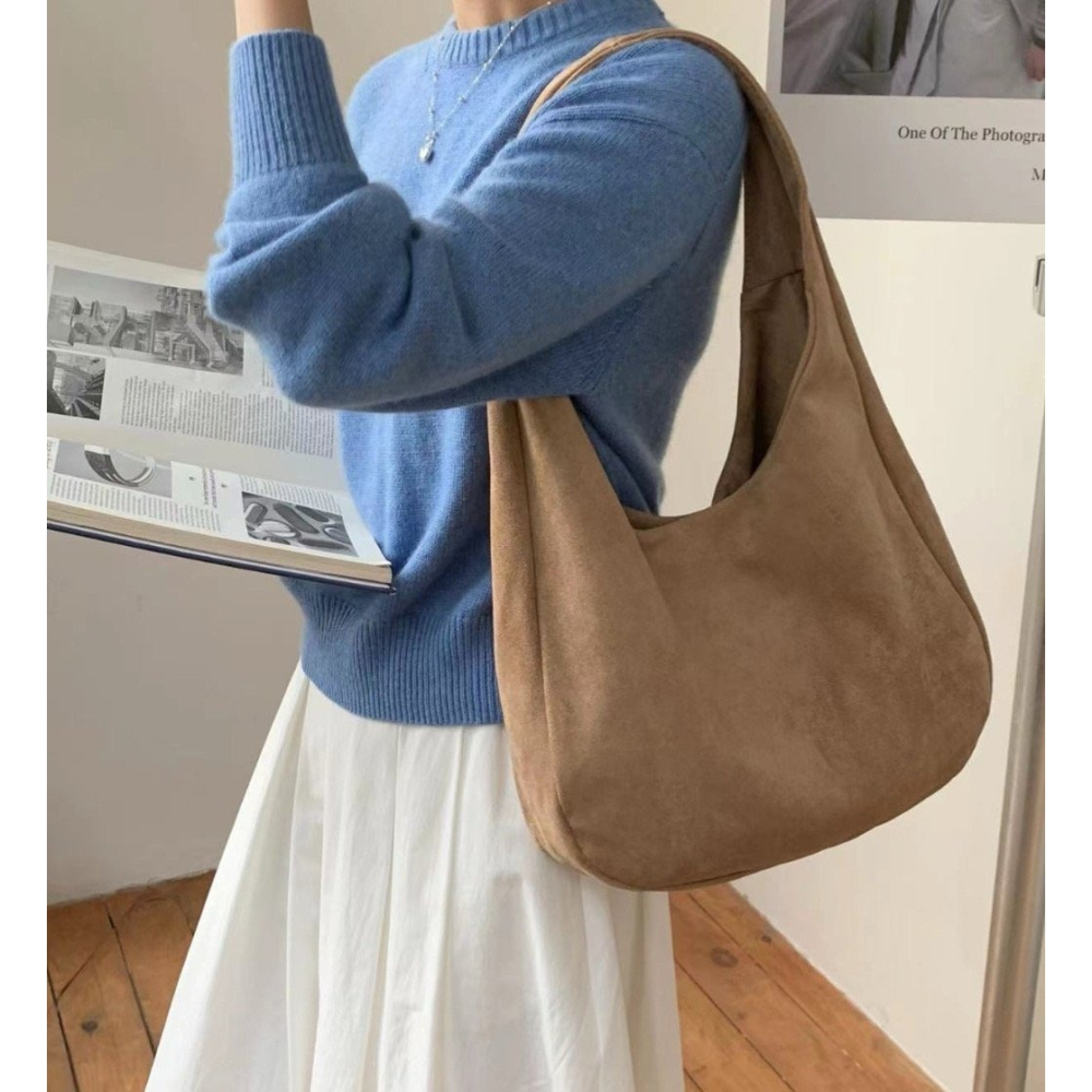 VENUSY｜ 4色☻ 韓國女裝｜麂皮绒面肩背包-細節圖6