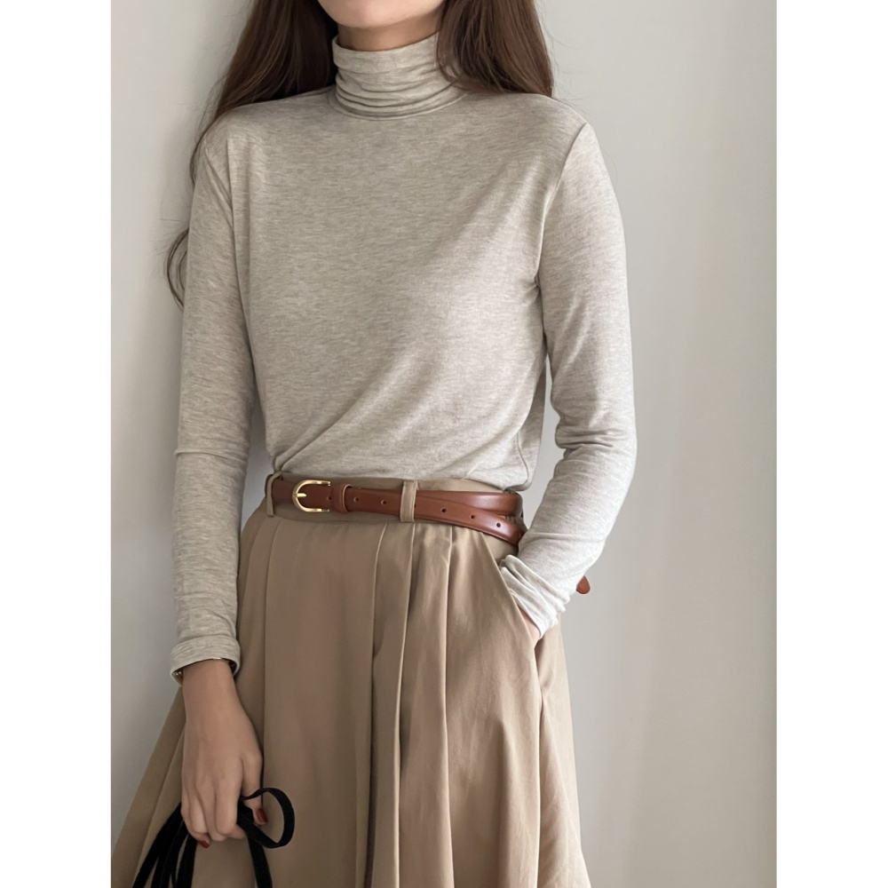 VENUSY｜ 暖羊毛極顯瘦☻ 韓國女裝｜羊毛修身長袖中領T恤 韓國T恤-細節圖3