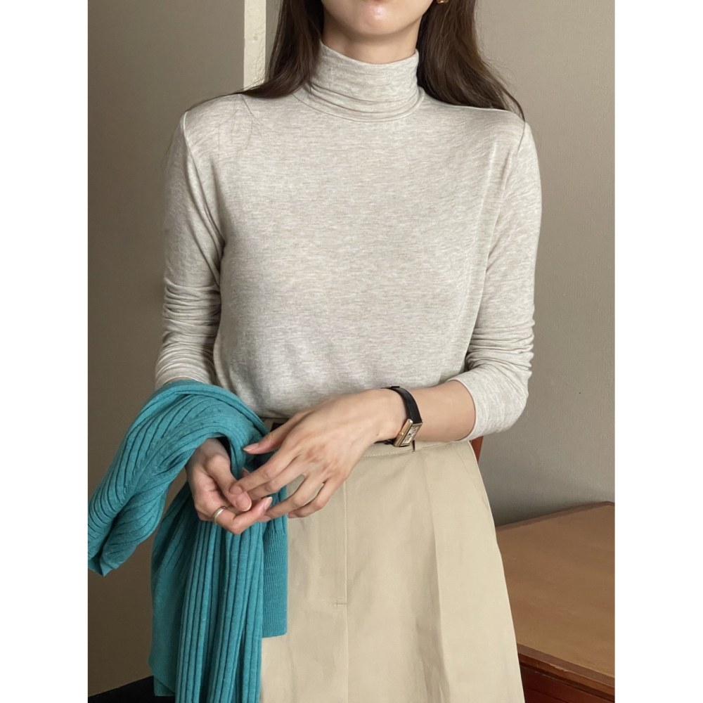 VENUSY｜ 暖羊毛極顯瘦☻ 韓國女裝｜羊毛修身長袖中領T恤 韓國T恤-細節圖4