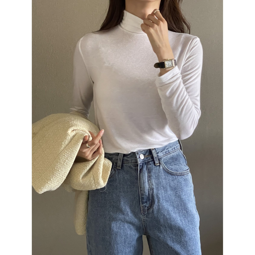 VENUSY｜ 暖羊毛極顯瘦☻ 韓國女裝｜羊毛修身長袖中領T恤 韓國T恤-細節圖5