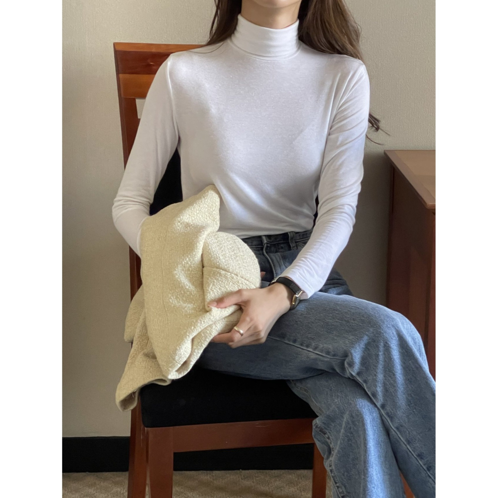 VENUSY｜ 暖羊毛極顯瘦☻ 韓國女裝｜羊毛修身長袖中領T恤 韓國T恤-細節圖7