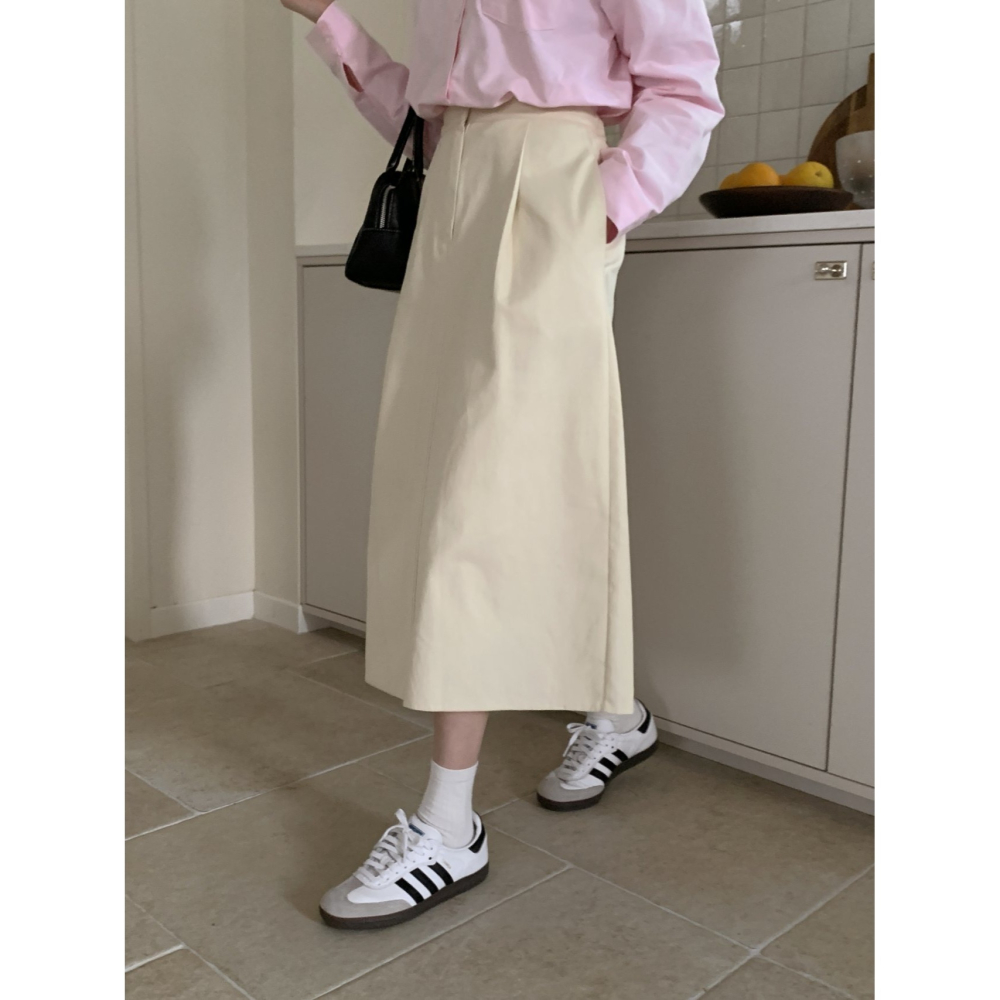 VENUSY｜ 韓國女裝｜純棉針褶中長裙-細節圖3