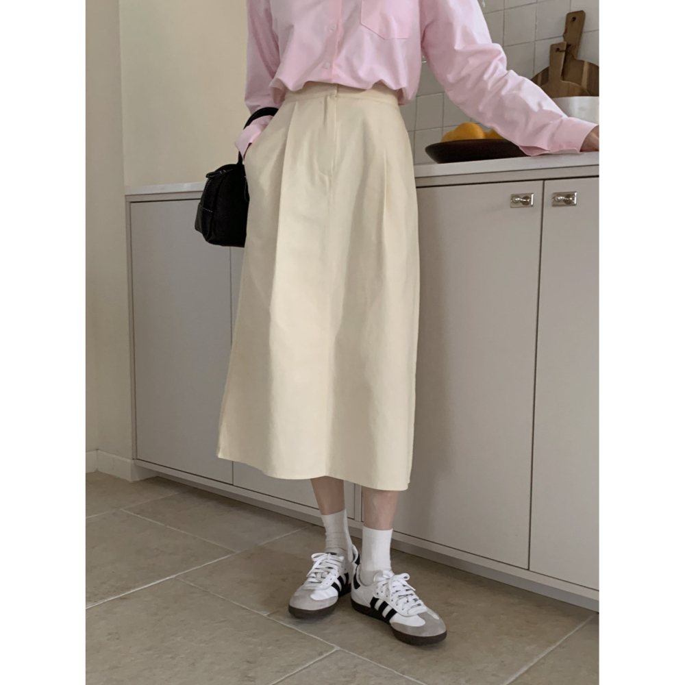 VENUSY｜ 韓國女裝｜純棉針褶中長裙-細節圖4