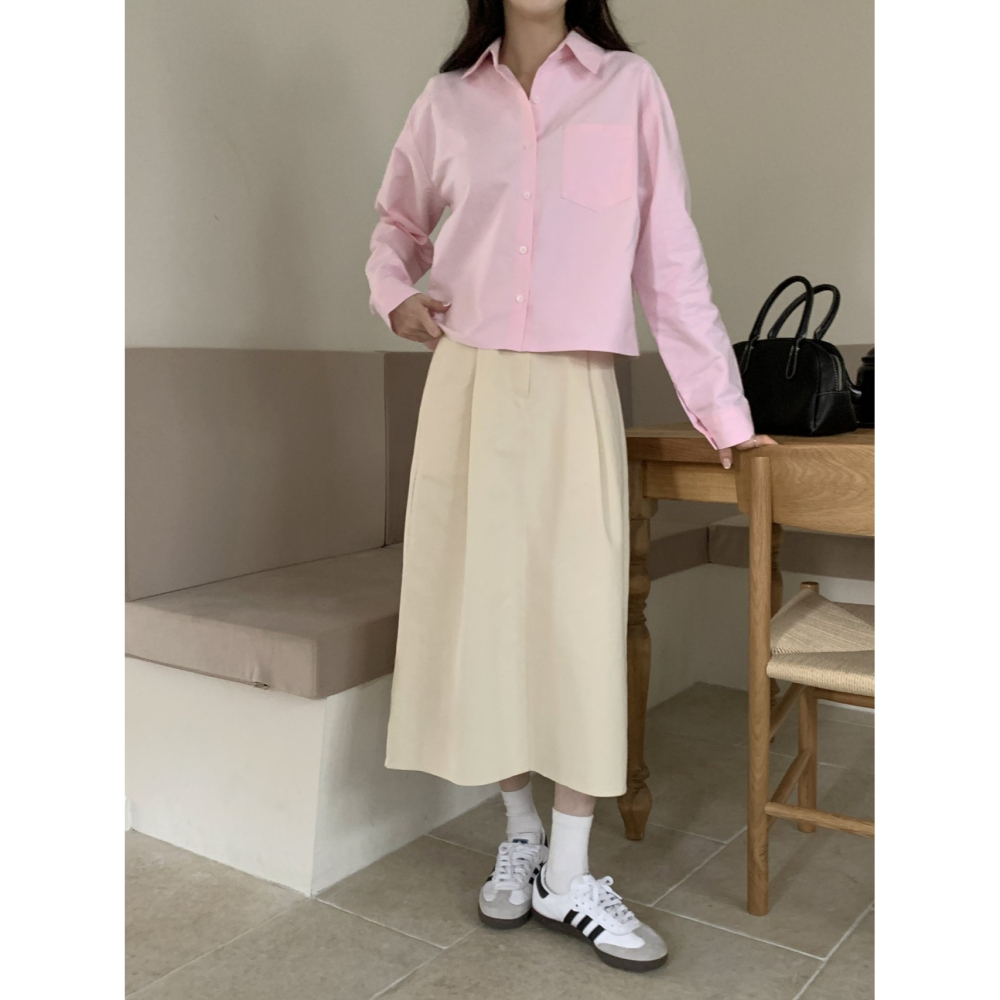 VENUSY｜ 韓國女裝｜純棉針褶中長裙-細節圖6