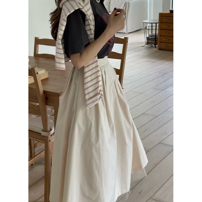 VENUSY｜ 氣質款✔ 韓國女裝｜網紗抓褶長裙-細節圖3