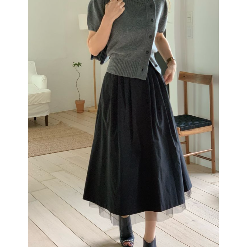 VENUSY｜ 氣質款✔ 韓國女裝｜網紗抓褶長裙-細節圖6