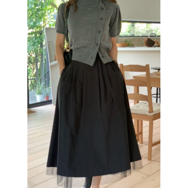 VENUSY｜ 氣質款✔ 韓國女裝｜網紗抓褶長裙-細節圖7