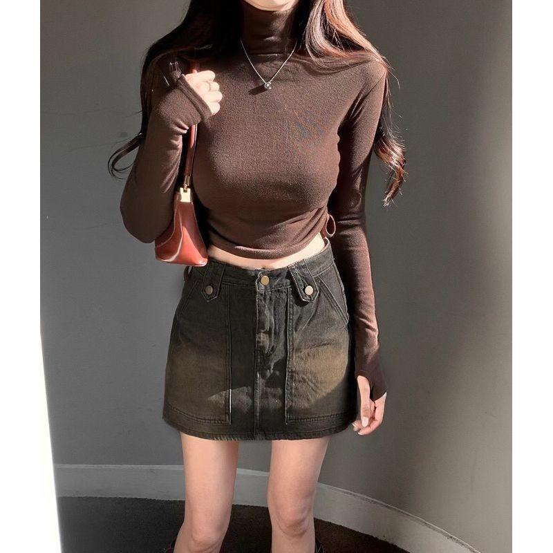 VENUSY．正韓 - 韓國女裝｜高領顯瘦百搭抽繩上衣-細節圖4