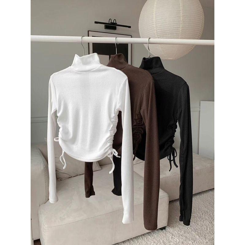 VENUSY．正韓 - 韓國女裝｜高領顯瘦百搭抽繩上衣-細節圖7