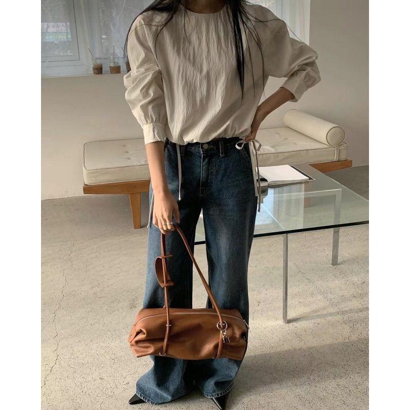 VENUSY．正韓 - 韓國女裝｜皺紋設計款素色寬袖襯衫 韓國襯衫-細節圖2