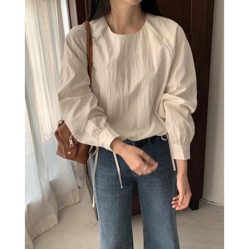 VENUSY．正韓 - 韓國女裝｜皺紋設計款素色寬袖襯衫 韓國襯衫-細節圖3