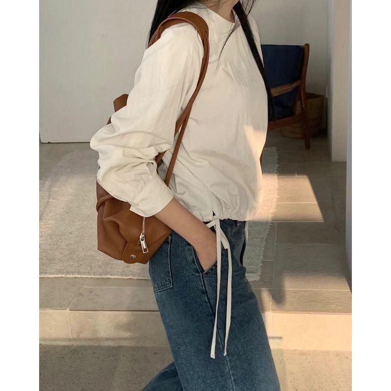 VENUSY．正韓 - 韓國女裝｜皺紋設計款素色寬袖襯衫 韓國襯衫-細節圖4