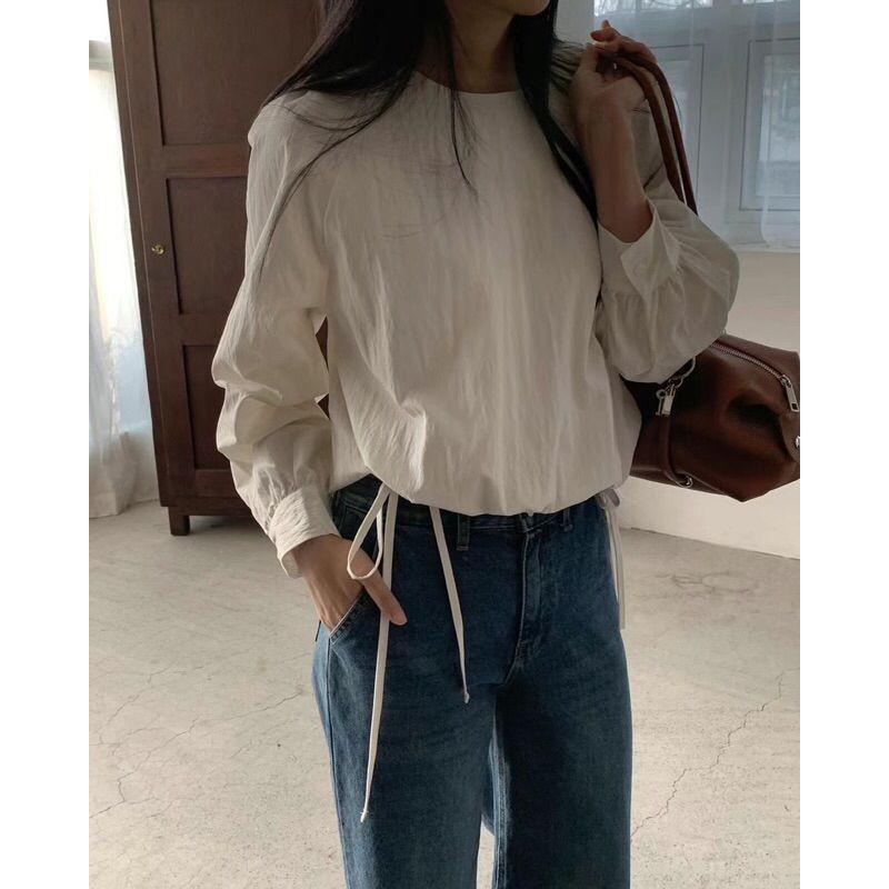 VENUSY．正韓 - 韓國女裝｜皺紋設計款素色寬袖襯衫 韓國襯衫-細節圖5