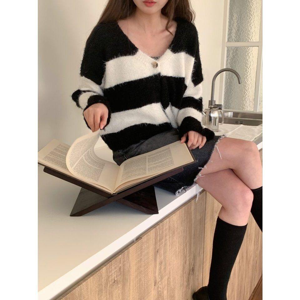 VENUSY．正韓 - 韓國女裝｜粗橫條紋針織外套-細節圖6