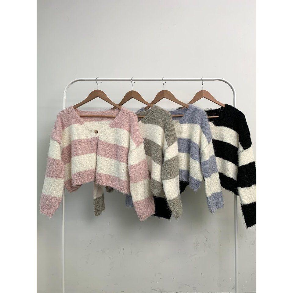 VENUSY．正韓 - 韓國女裝｜粗橫條紋針織外套-細節圖7