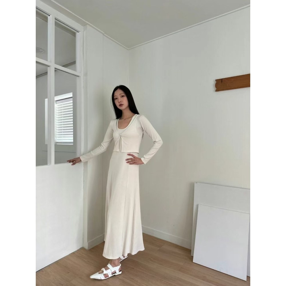 VENUSY．正韓 - 韓國女裝｜螺紋無袖連身裙 + 螺紋小外套 (套裝)-細節圖2