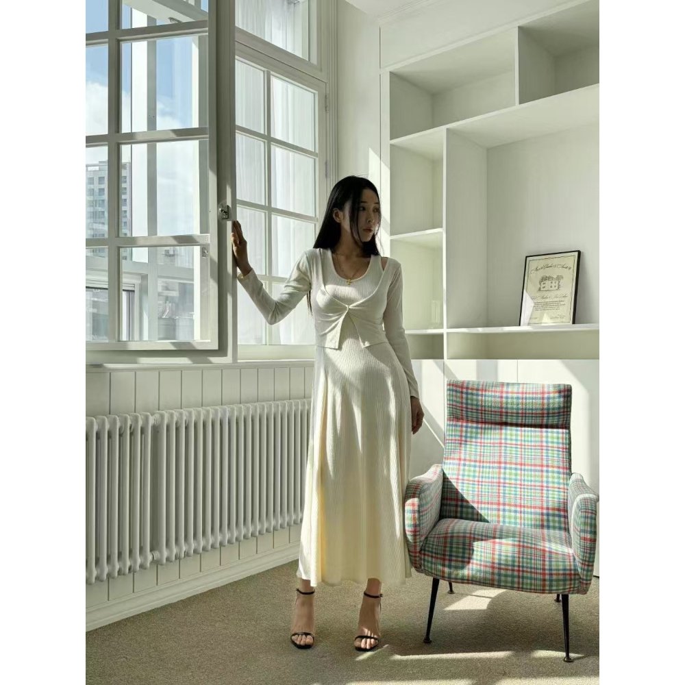 VENUSY．正韓 - 韓國女裝｜螺紋無袖連身裙 + 螺紋小外套 (套裝)-細節圖3