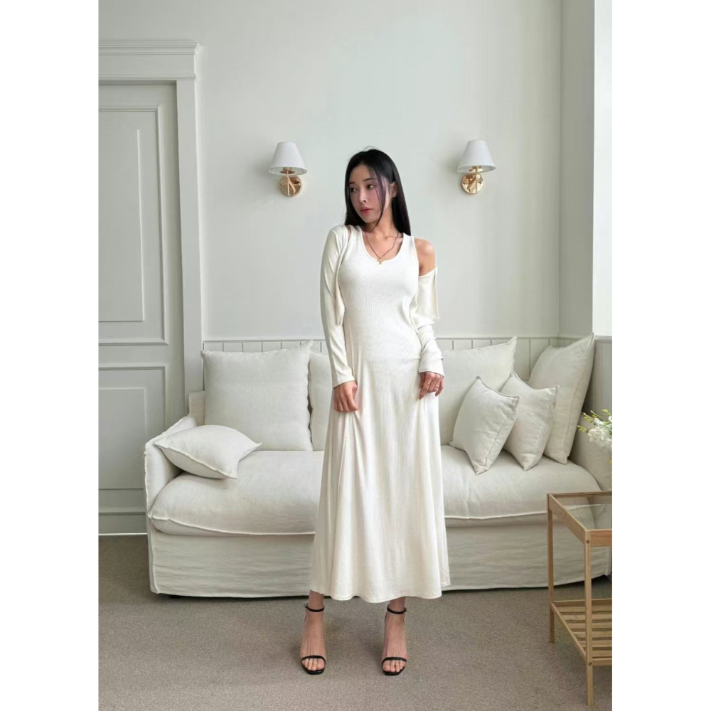 VENUSY．正韓 - 韓國女裝｜螺紋無袖連身裙 + 螺紋小外套 (套裝)-細節圖4