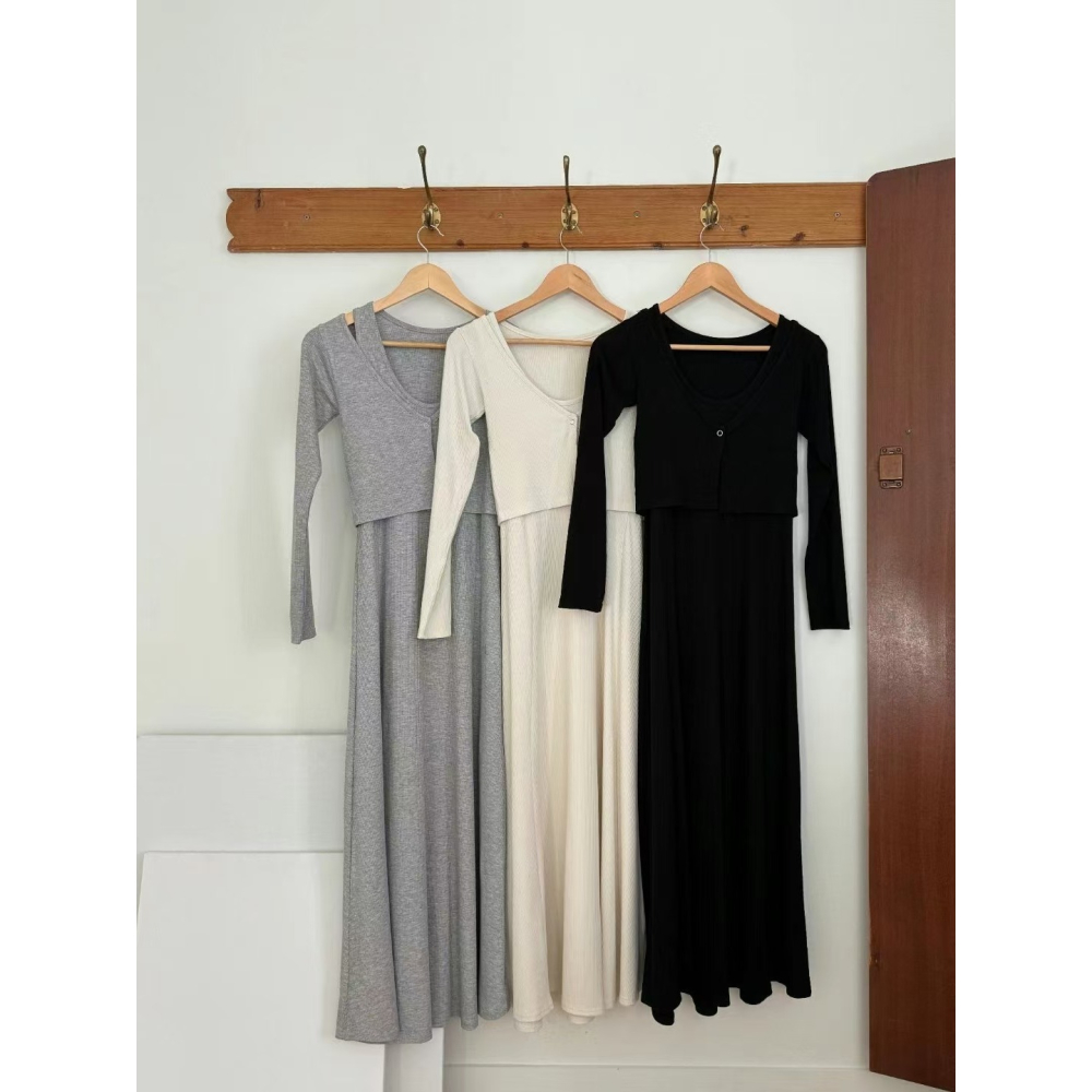 VENUSY．正韓 - 韓國女裝｜螺紋無袖連身裙 + 螺紋小外套 (套裝)-細節圖9