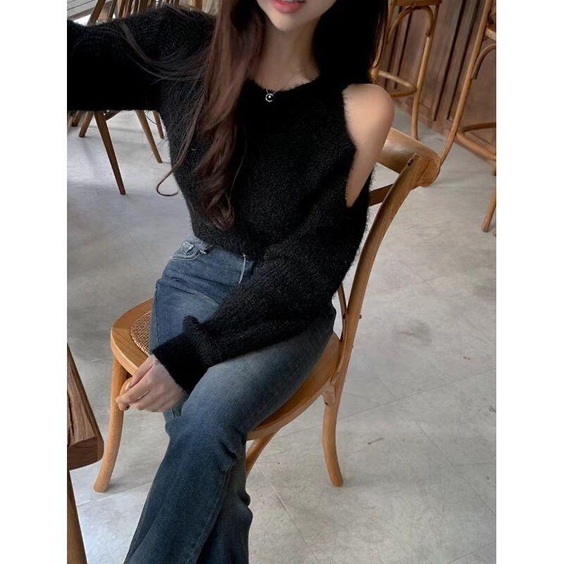 VENUSY．正韓 - 韓國女裝｜不對稱露肩針織毛衣-細節圖5