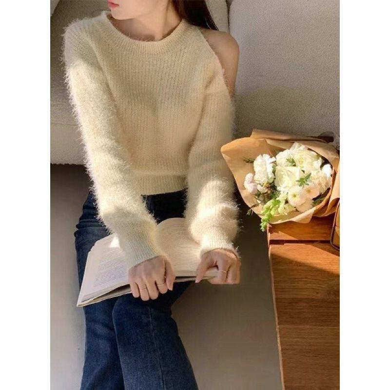 VENUSY．正韓 - 韓國女裝｜不對稱露肩針織毛衣-細節圖7