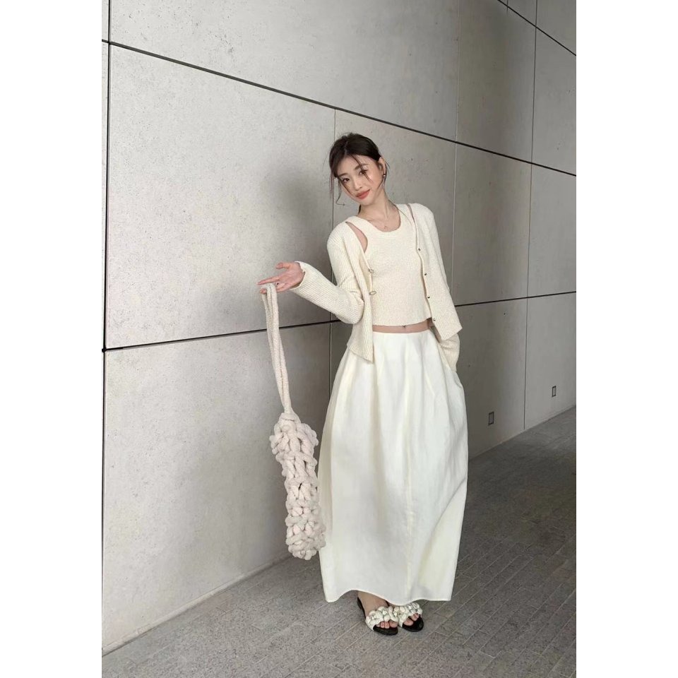 VENUSY｜正韓 - 韓國女裝｜亞麻口袋喇叭裙-細節圖4
