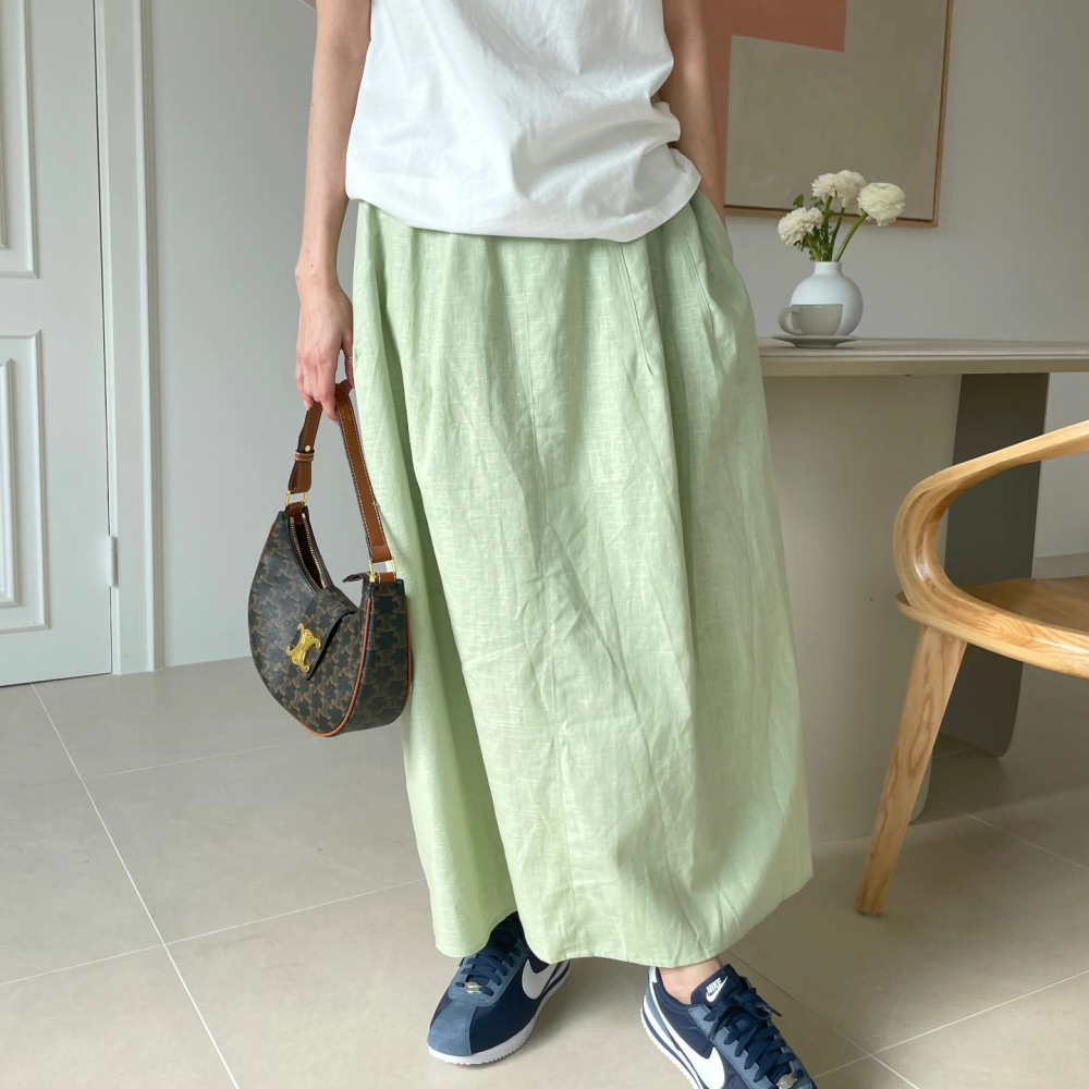 VENUSY｜正韓 - 韓國女裝｜亞麻口袋喇叭裙-細節圖5