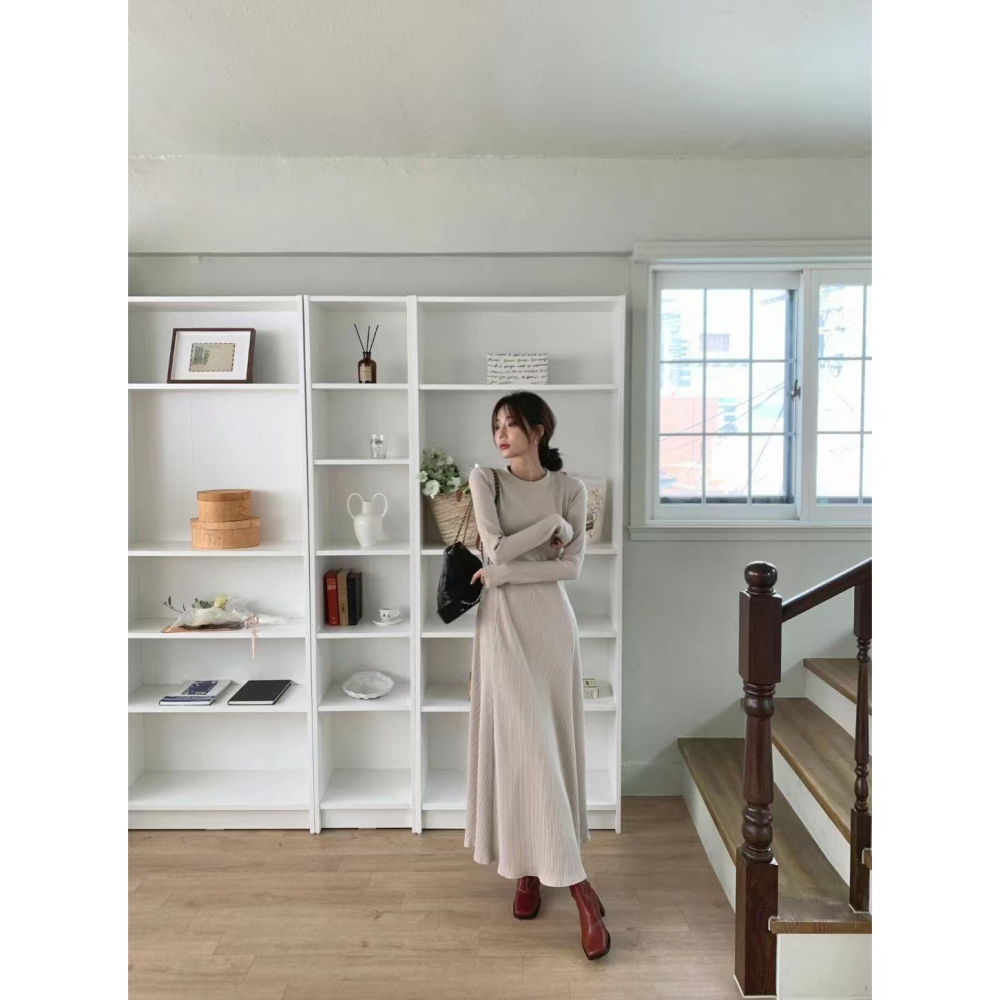 VENUSY．正韓 - 韓國女裝｜長袖修身螺紋超長連衣裙-細節圖2