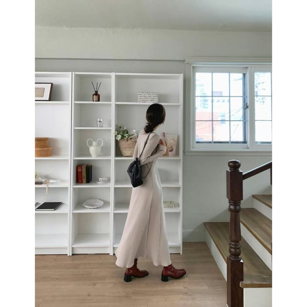 VENUSY．正韓 - 韓國女裝｜長袖修身螺紋超長連衣裙-細節圖4