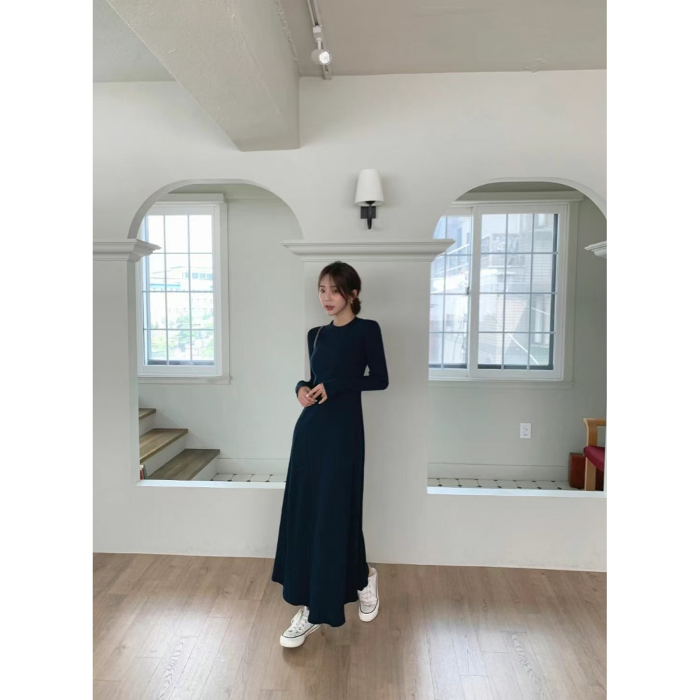 VENUSY．正韓 - 韓國女裝｜長袖修身螺紋超長連衣裙-細節圖7