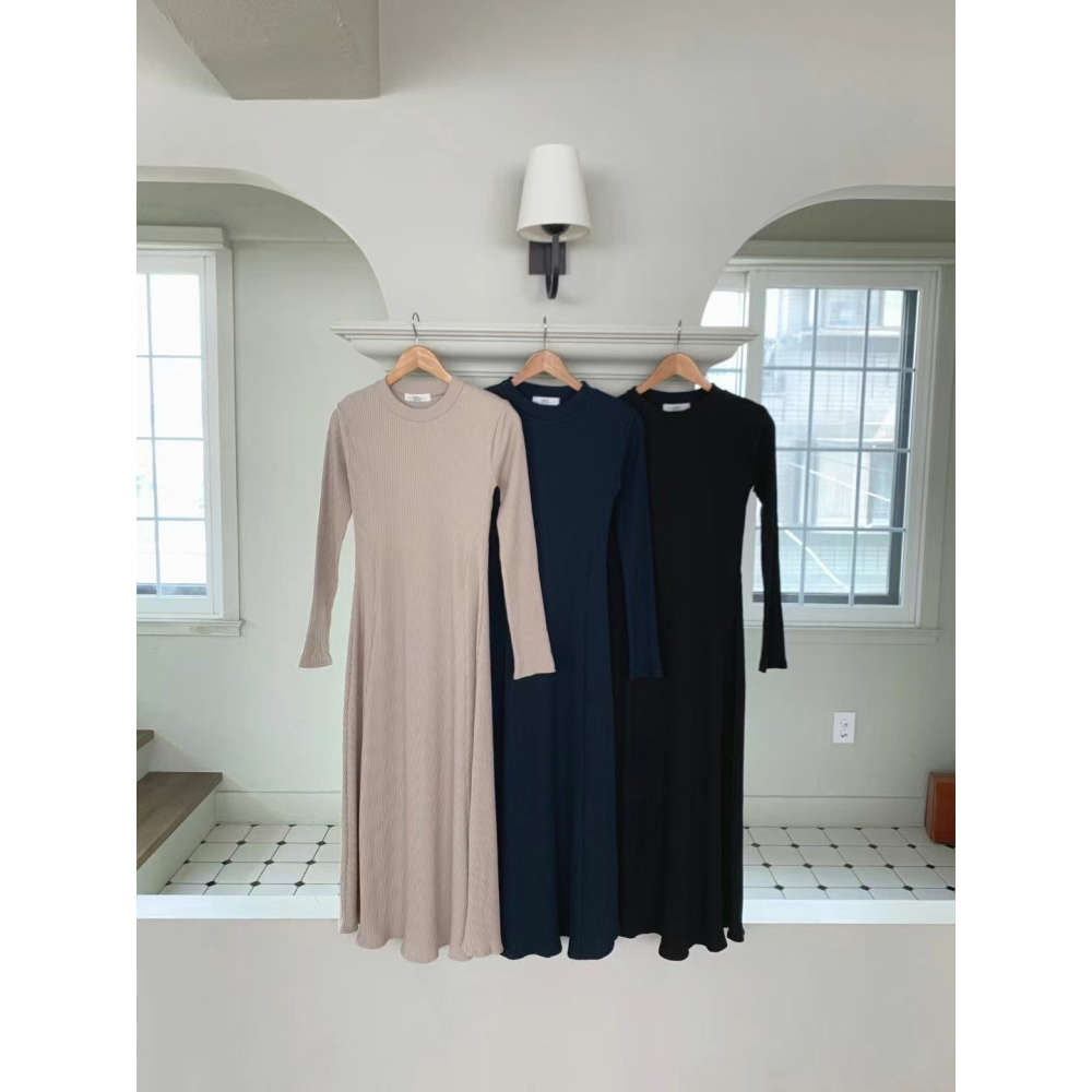 VENUSY．正韓 - 韓國女裝｜長袖修身螺紋超長連衣裙-細節圖10