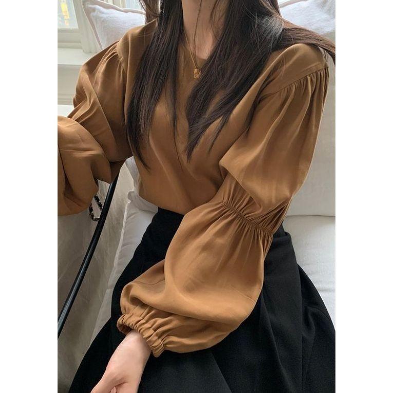 VENUSY．正韓 - 韓國女裝｜圓抽百褶長袖雪紡襯衫 韓國襯衫-細節圖4