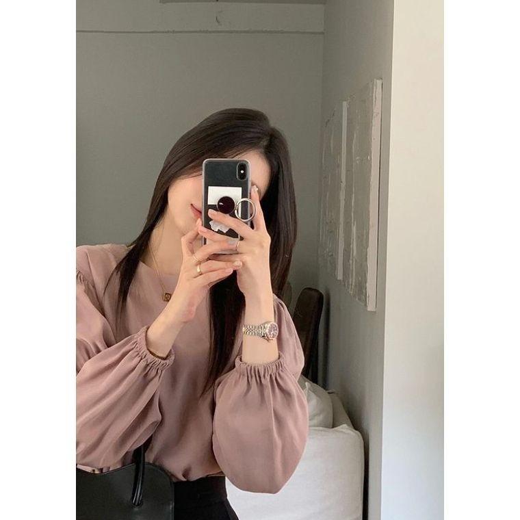 VENUSY．正韓 - 韓國女裝｜圓抽百褶長袖雪紡襯衫 韓國襯衫-細節圖7