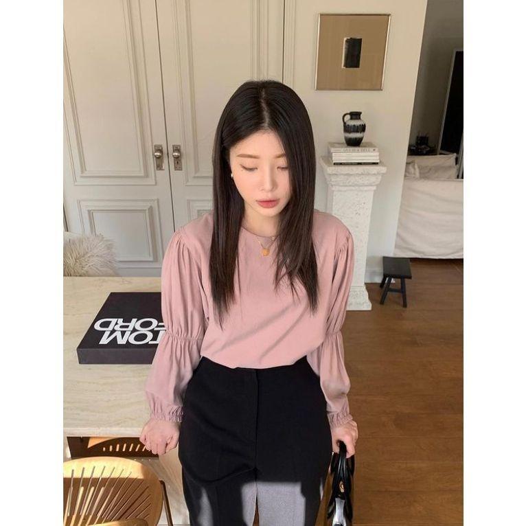 VENUSY．正韓 - 韓國女裝｜圓抽百褶長袖雪紡襯衫 韓國襯衫-細節圖9