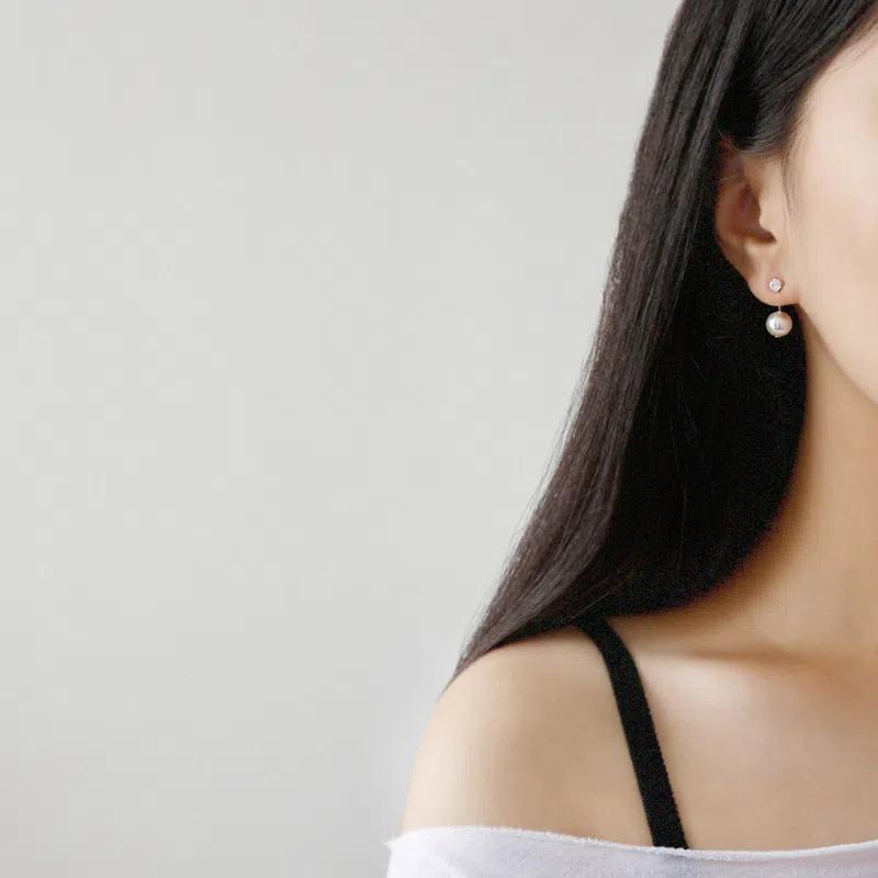 VENUSY S925純銀｜氣質黑白貝珠锆石耳釘-細節圖2