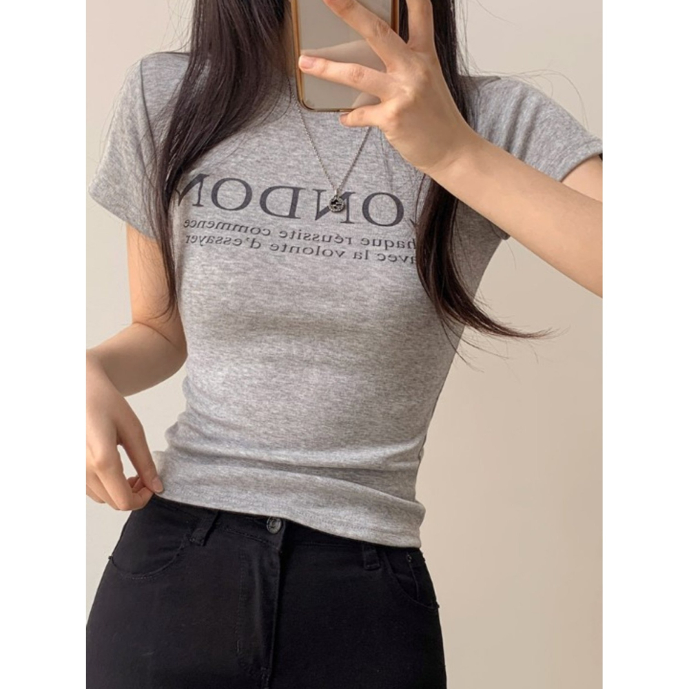 VENUSY｜ 夏季新品 韓國女裝｜緊身倫敦圓領T恤 韓國T恤 小性感貼身上衣-細節圖4