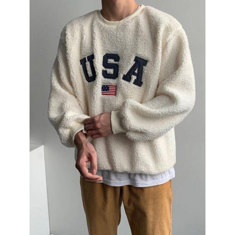 VENUSY．正韓 - 韓國女裝｜泡泡絨美國衛衣 USA韓流大學T-細節圖3