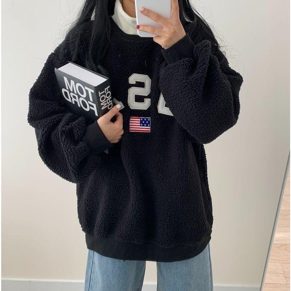 VENUSY．正韓 - 韓國女裝｜泡泡絨美國衛衣 USA韓流大學T-細節圖4