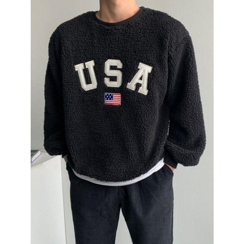 VENUSY．正韓 - 韓國女裝｜泡泡絨美國衛衣 USA韓流大學T-細節圖5