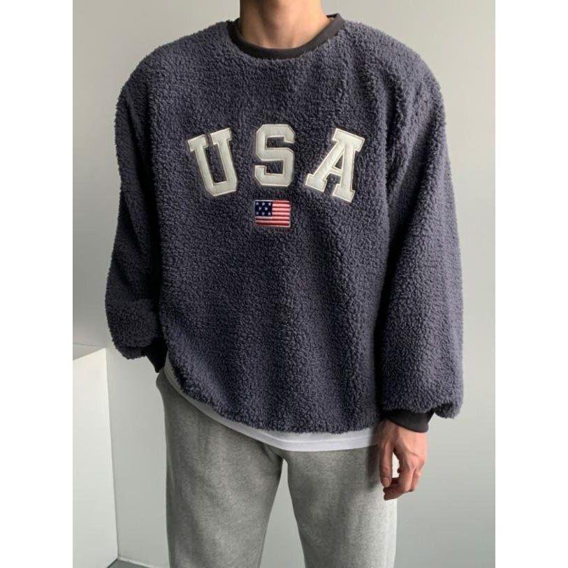 VENUSY．正韓 - 韓國女裝｜泡泡絨美國衛衣 USA韓流大學T-細節圖7