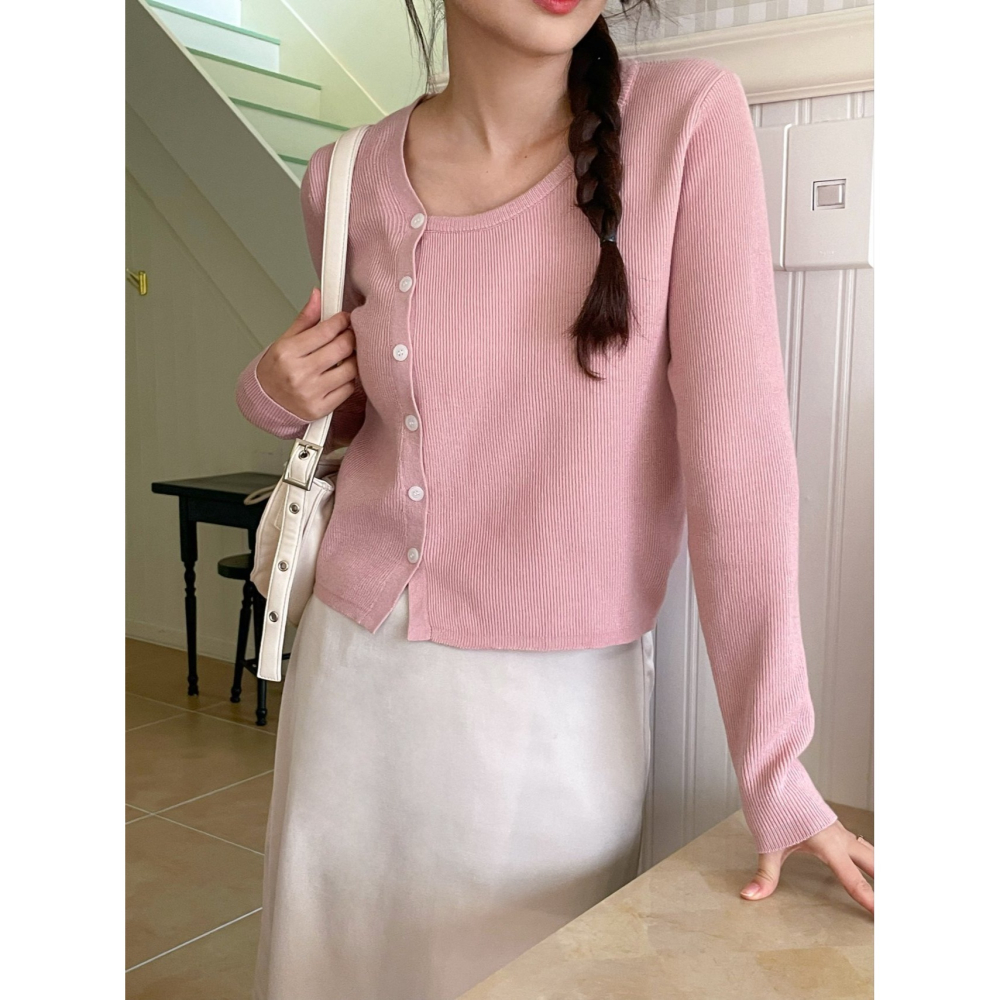 VENUSY．正韓 - 韓國女裝｜春季新品斜角鈕扣上衣 開衫小外套-細節圖4