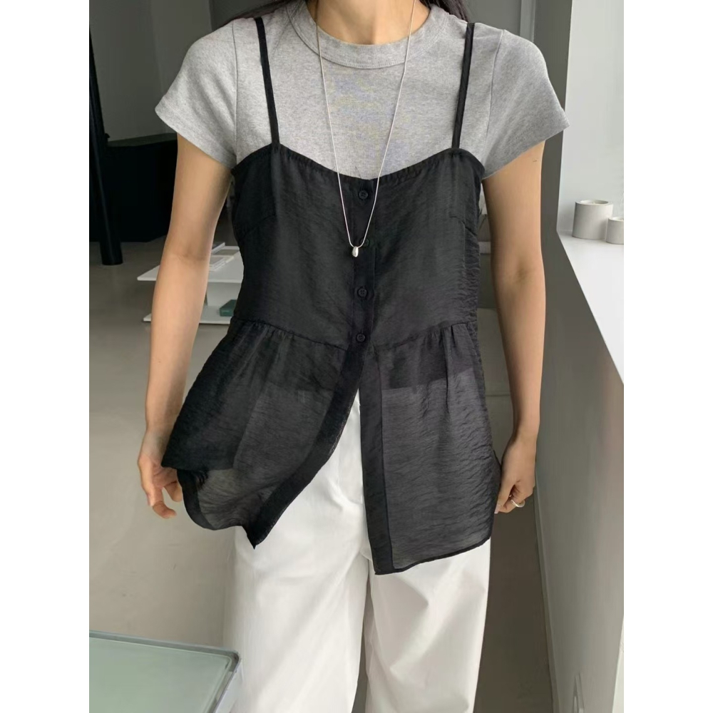 VENUSY｜ 韓國女裝｜天絲透光無袖襯衫 韓國襯衫-細節圖8