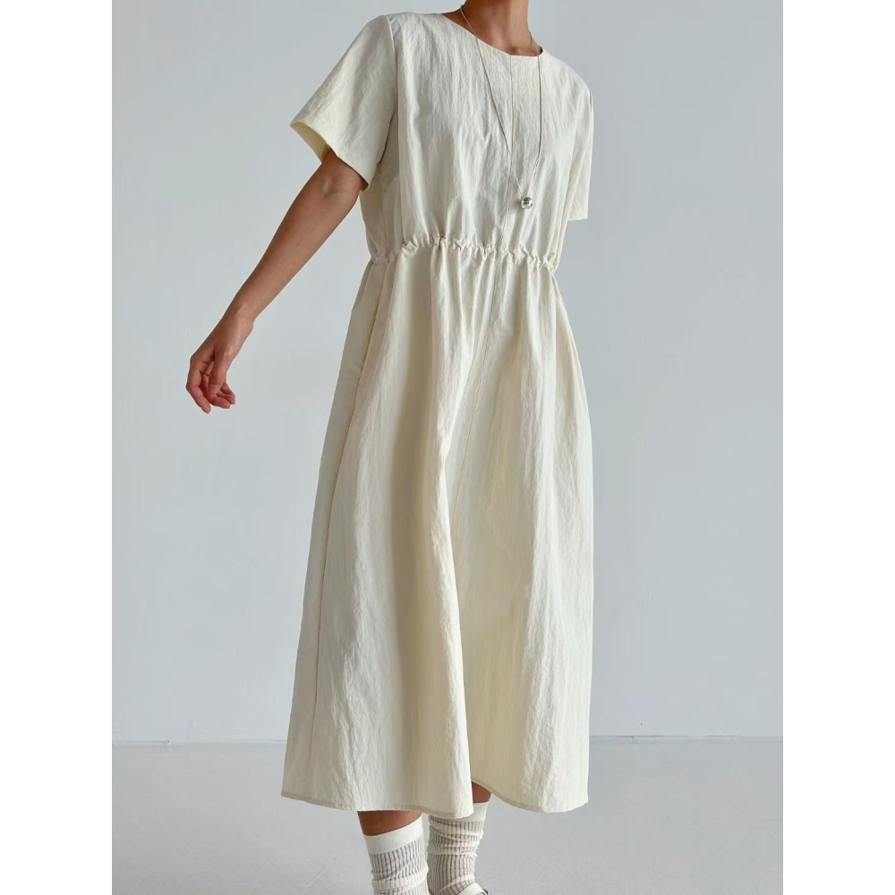 VENUSY｜ 🅗🅞🅣 韓國女裝｜尼龍休閒拉繩長洋裝 韓國洋裝-細節圖3