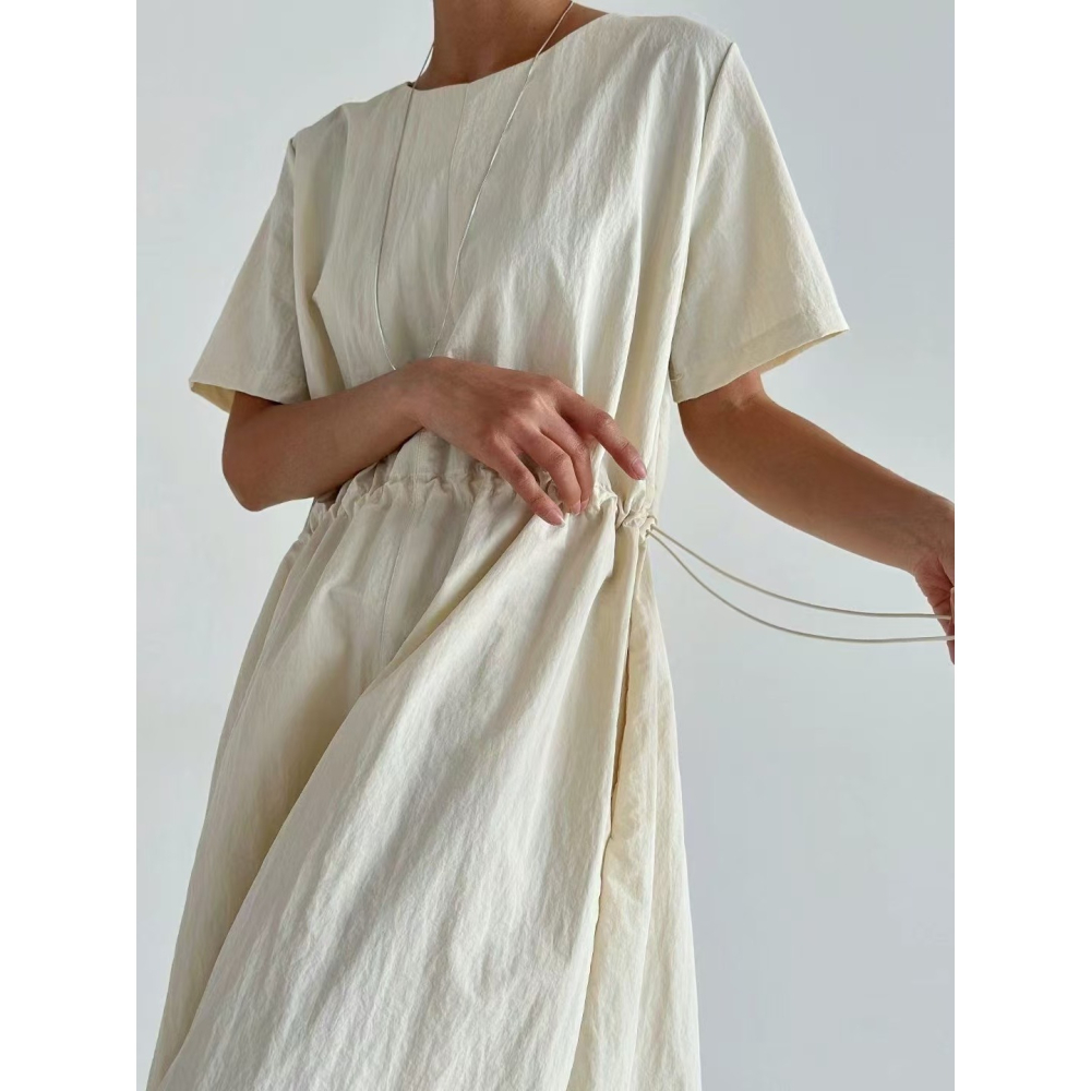 VENUSY｜ 🅗🅞🅣 韓國女裝｜尼龍休閒拉繩長洋裝 韓國洋裝-細節圖4